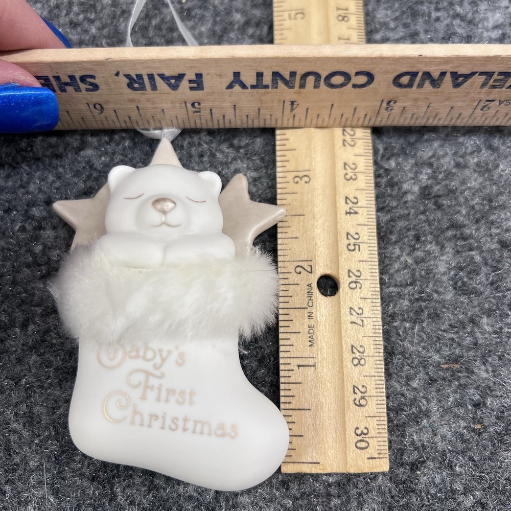 2014 Baby's First Christmas Hallmark Keepsake Ornament White Bear in Stocking - Picture 6 of 8